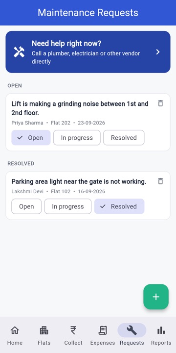 Maintenance requests and vendor contacts